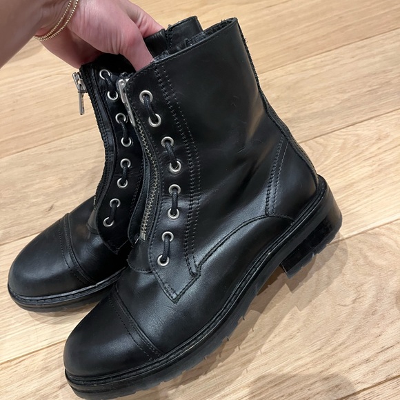 All Saints Ariel Leather Lace Up Biker Combat Black Boots - Picture 5 of 5